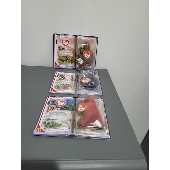 TY Teenie Beenie Babies McDONALDS 1995 DINOSAUR TRIO Set REX STEG BRONTY MINT - Picture 5 of 5
